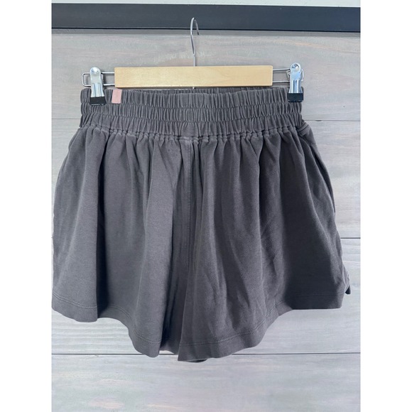 Lunya Organic Pima Cotton Pajama Shorts Black Grey High Waist Smocked Small - Picture 2 of 3